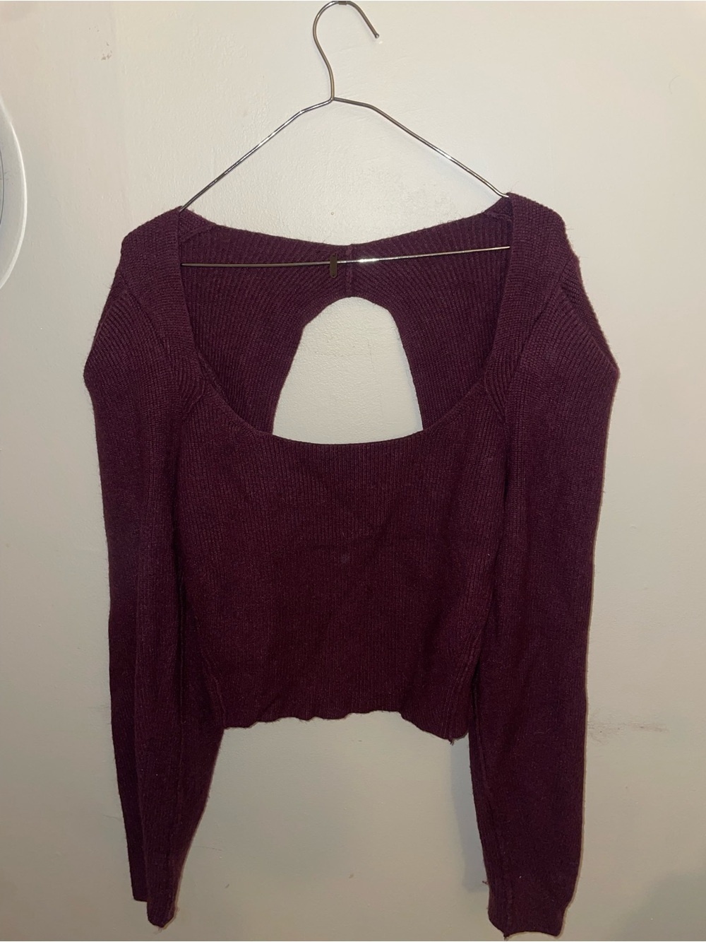 Free People Open-Back Knit Sweater - Deep Plum